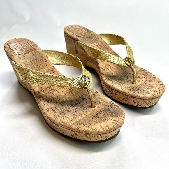 Tory Burch Shoes - Tory Burch Suzy cork wedge metallic gold Sandals 9